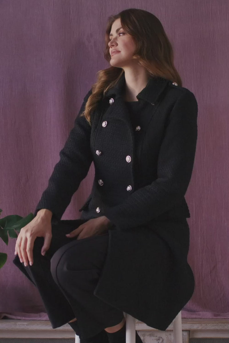 Black | Textured Knit Button Front Trench Coat