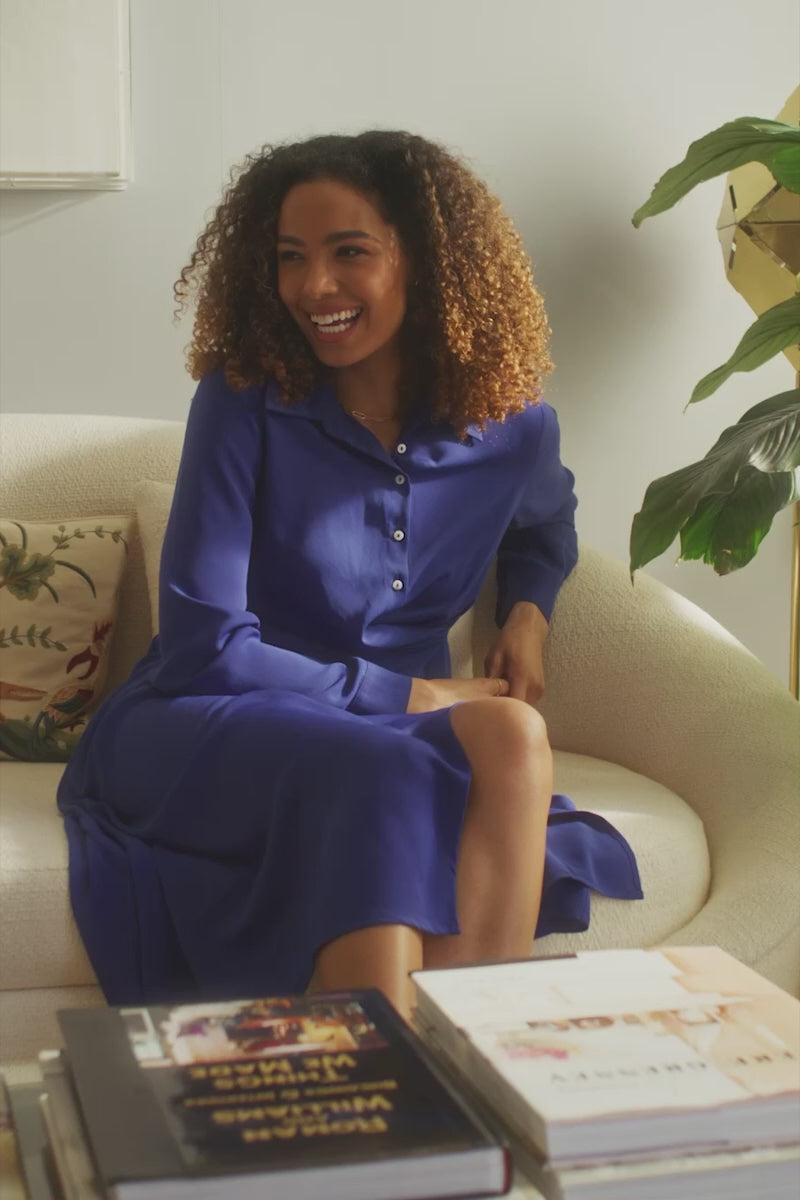 Blue | Twist Front Midi Shirt Dress