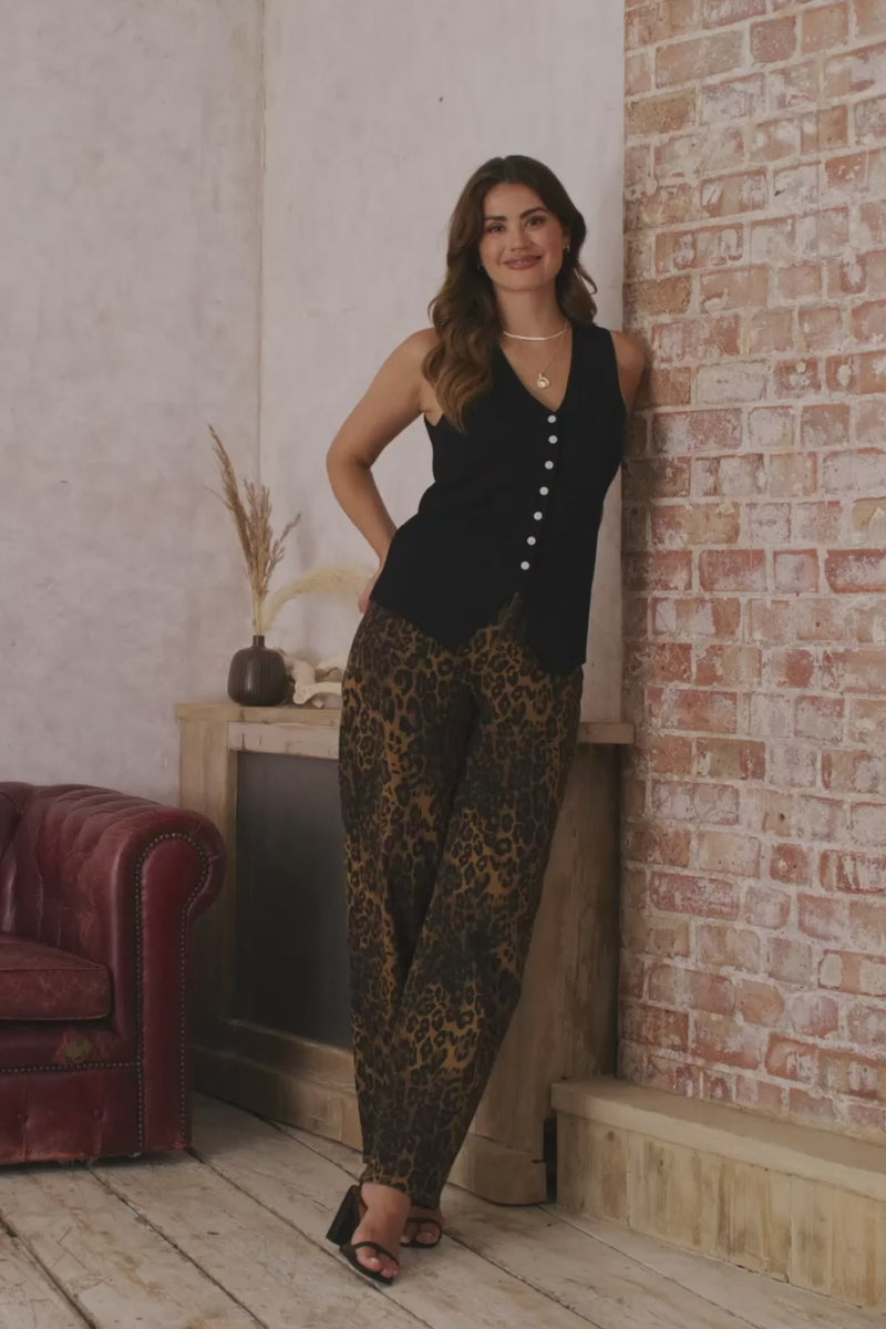 Brown | Animal Print High Waist Wide Leg Jeans