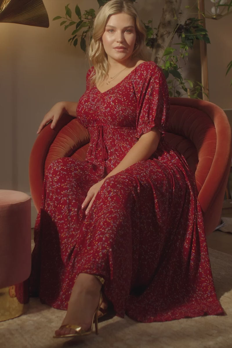 Red | Floral Smocked Waist Maxi Dress