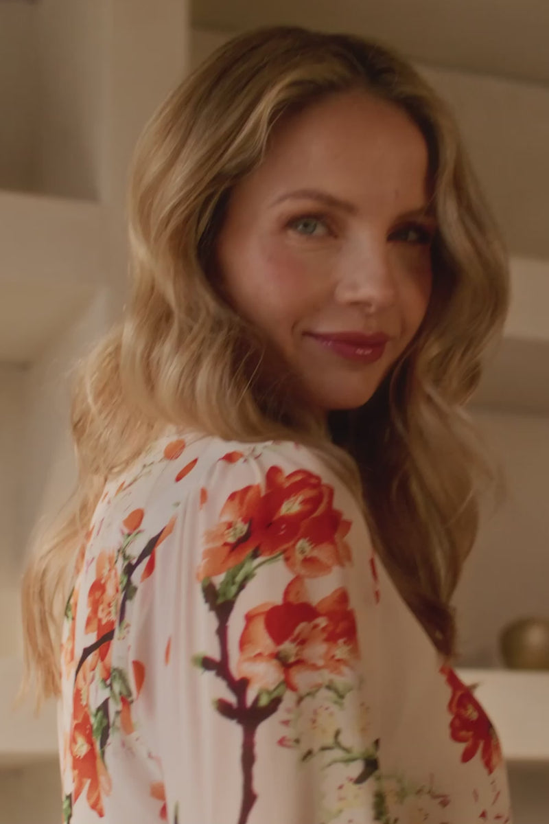 Orange | Floral Shirred High Neck Blouse