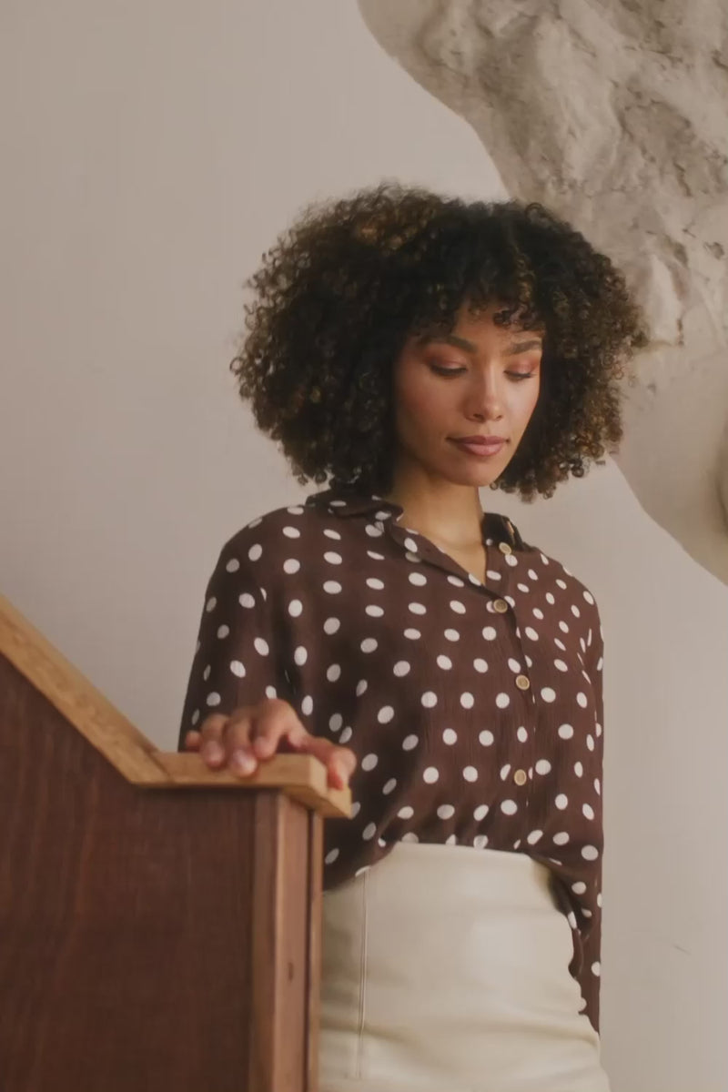 Brown | Polka Dot Print Long Sleeve Shirt