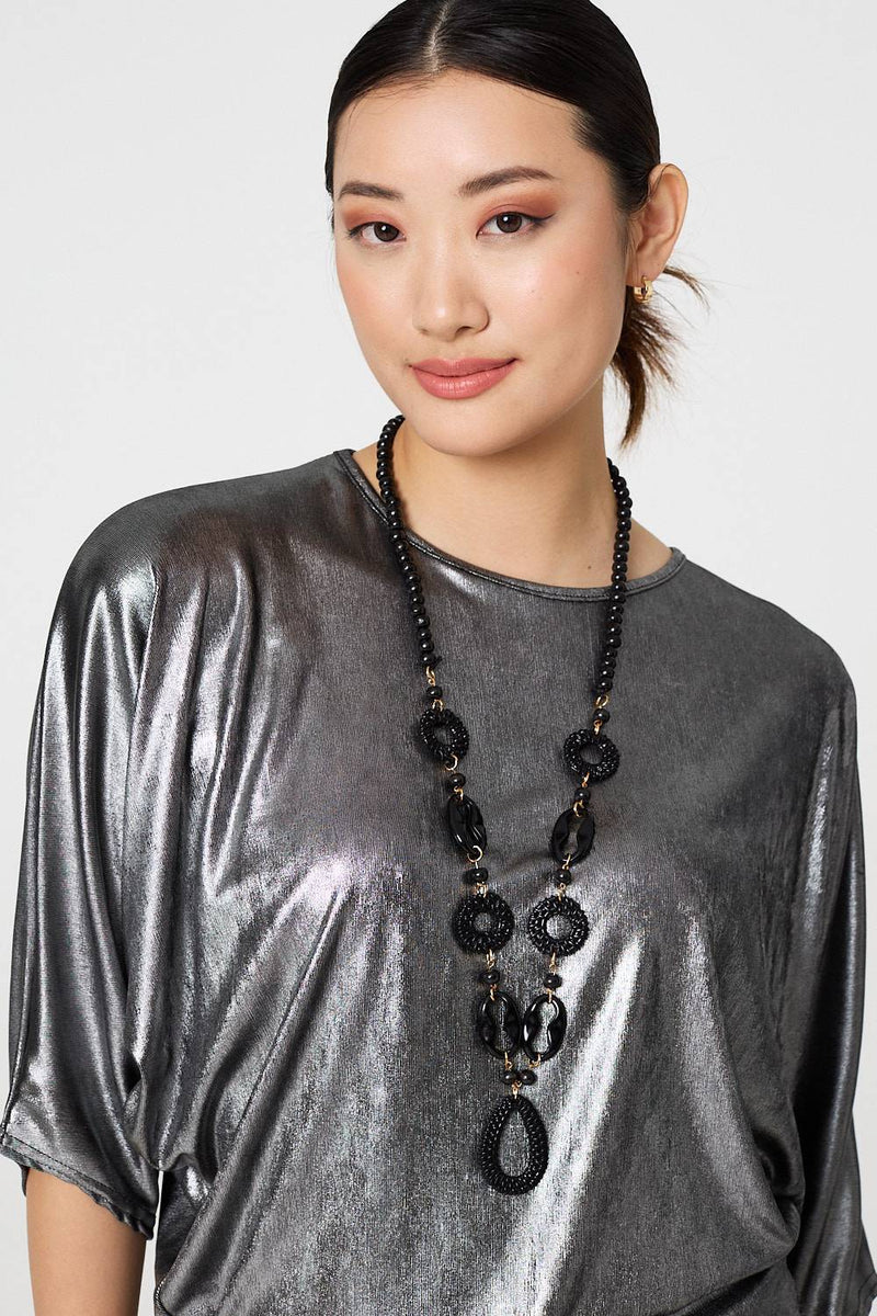 Metallic 3 4 Batwing Sleeve Top Izabel London