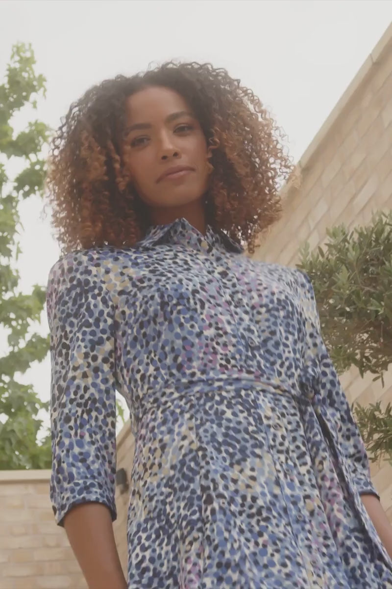 Blue | Printed 3/4 Sleeve Shirt Dress