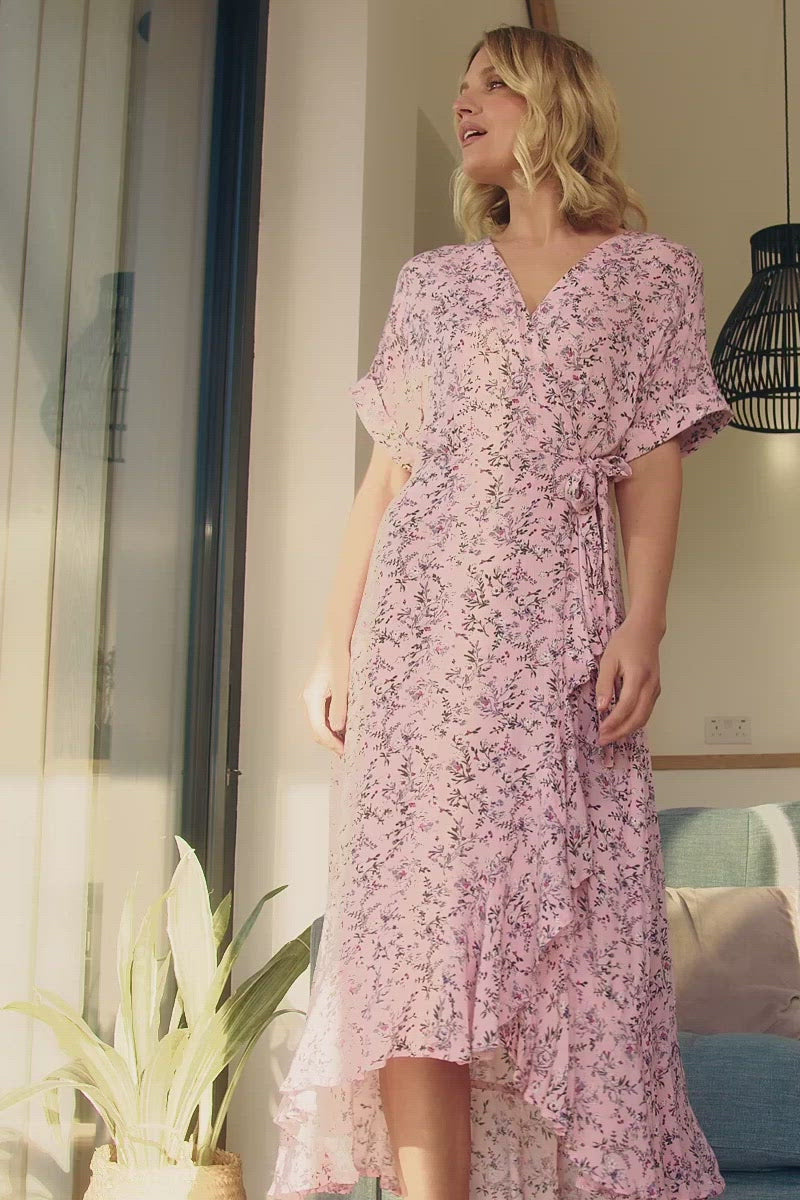 Pink | Ditsy Floral Short Sleeve Wrap Dress