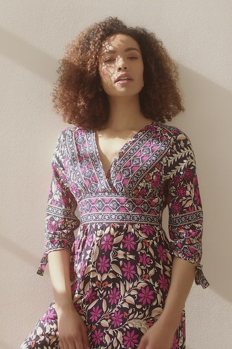 Navy | Vintage Floral 3/4 Sleeve Maxi Dress