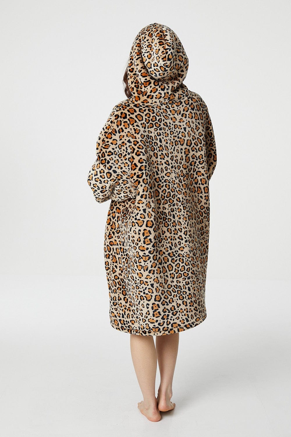 Beige | Leopard Print Snuggle Blanket Hoodie