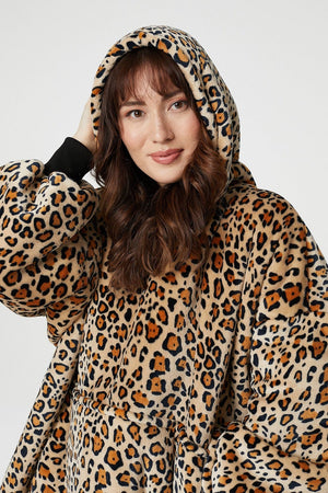 Beige | Leopard Print Snuggle Blanket Hoodie