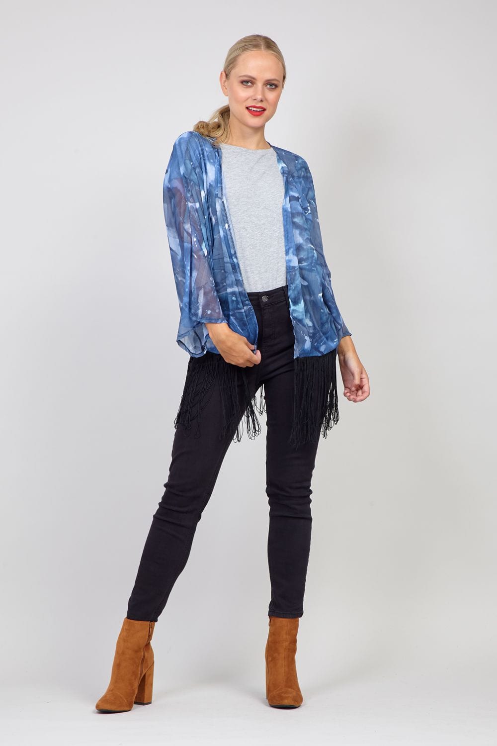 Blue | Tassel Trim Kimono
