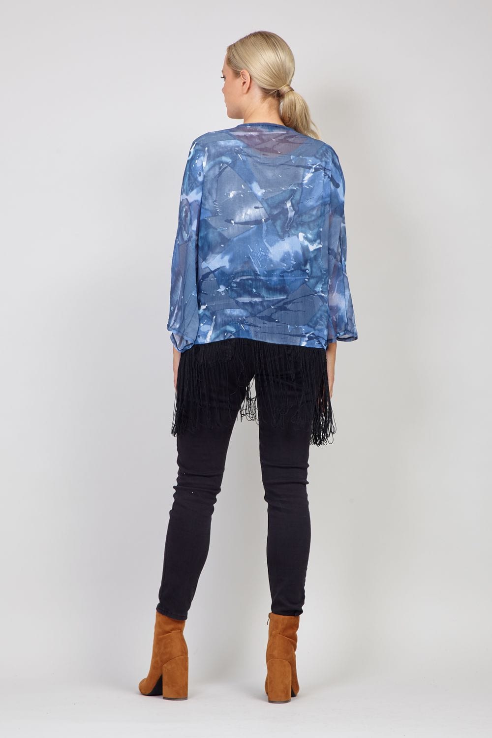 Blue | Tassel Trim Kimono