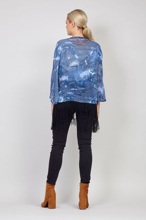 Blue | Tassel Trim Kimono