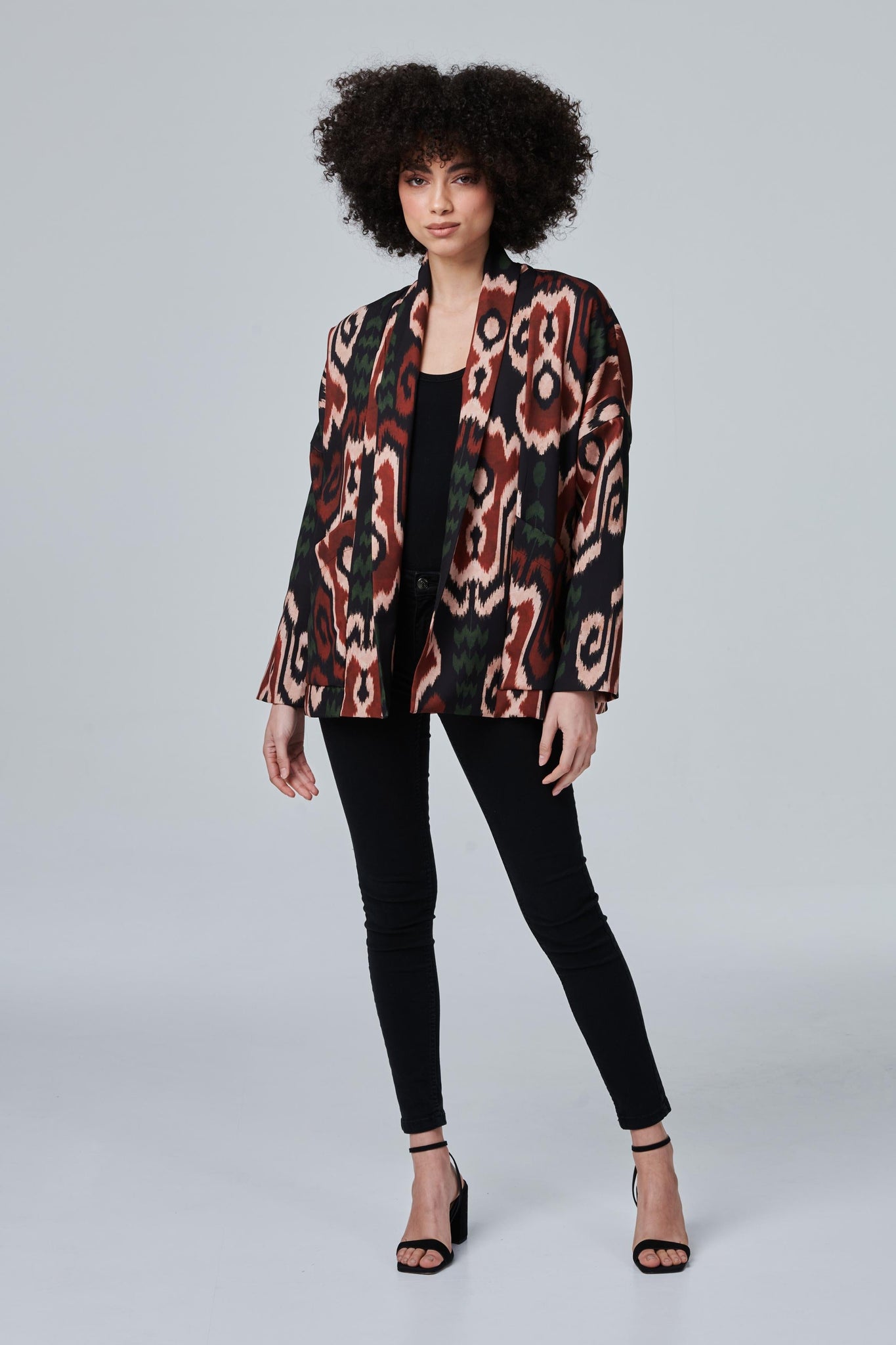 Beige | Printed Open Front Cardigan