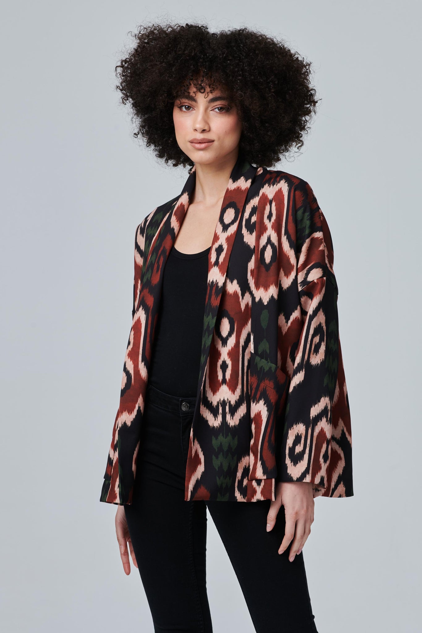 Beige | Printed Open Front Cardigan