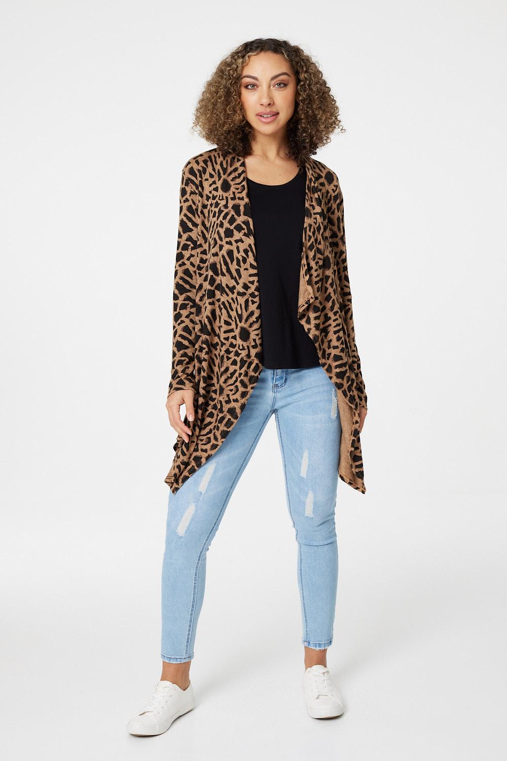 Beige | Leopard Print Open Front Cardigan