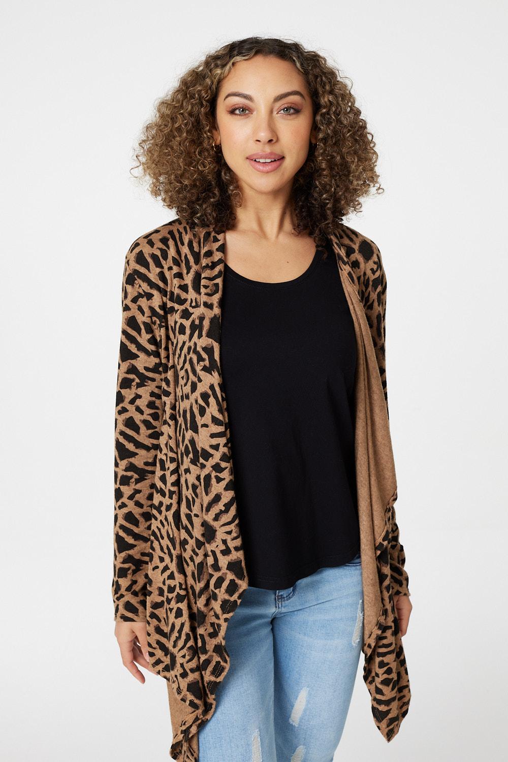 Beige | Leopard Print Open Front Cardigan