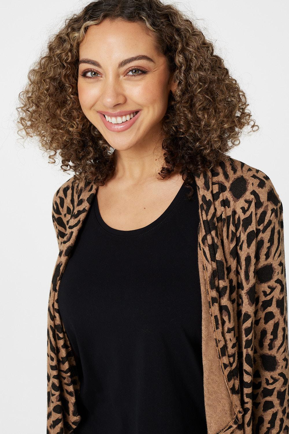 Beige | Leopard Print Open Front Cardigan