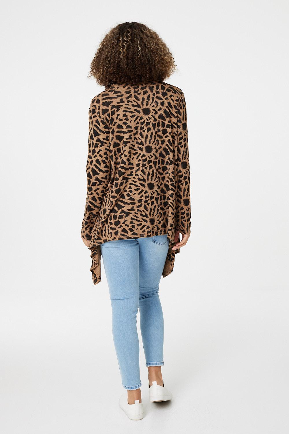 Beige | Leopard Print Open Front Cardigan