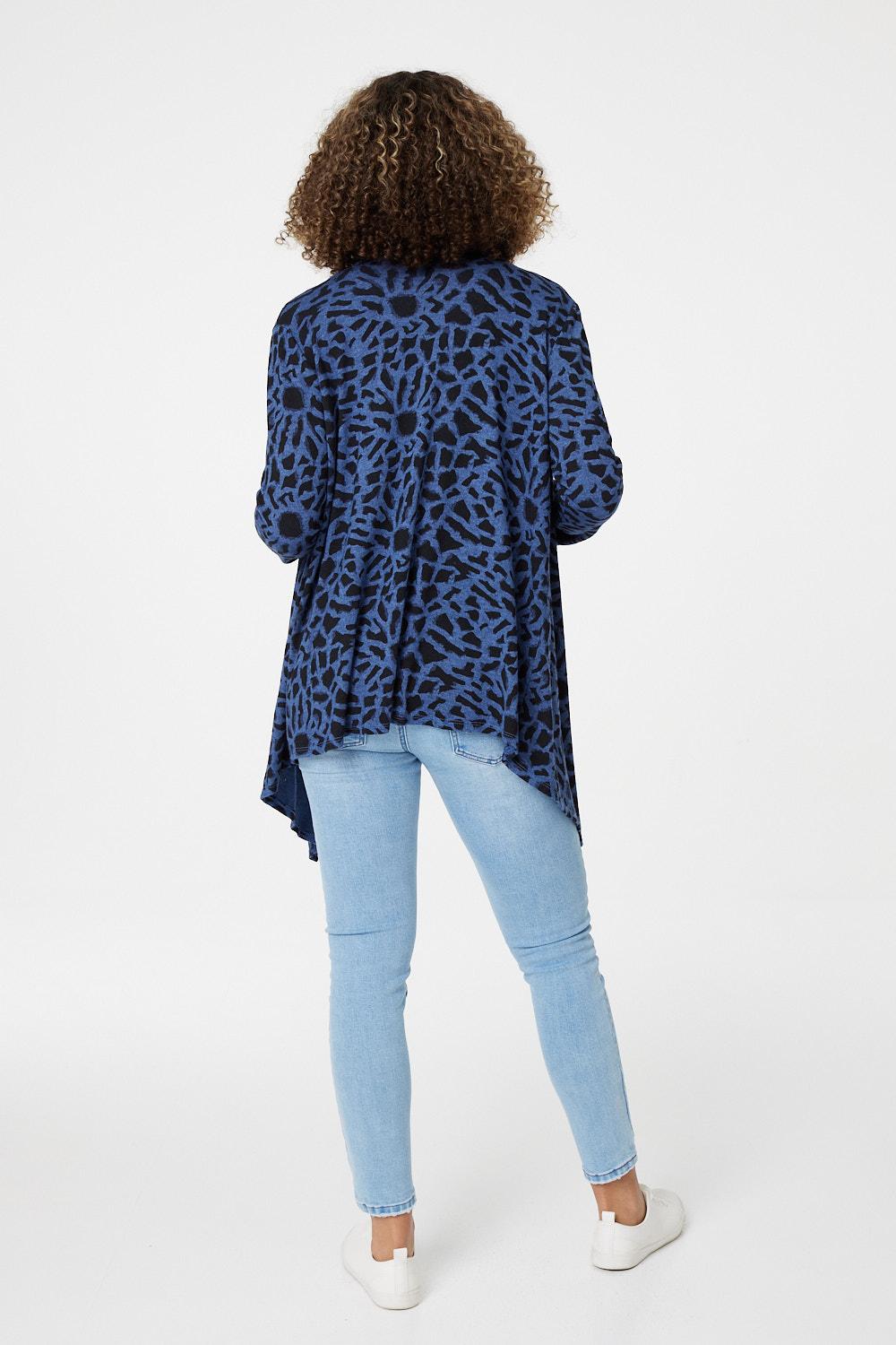 Blue | Leopard Print Open Front Cardigan