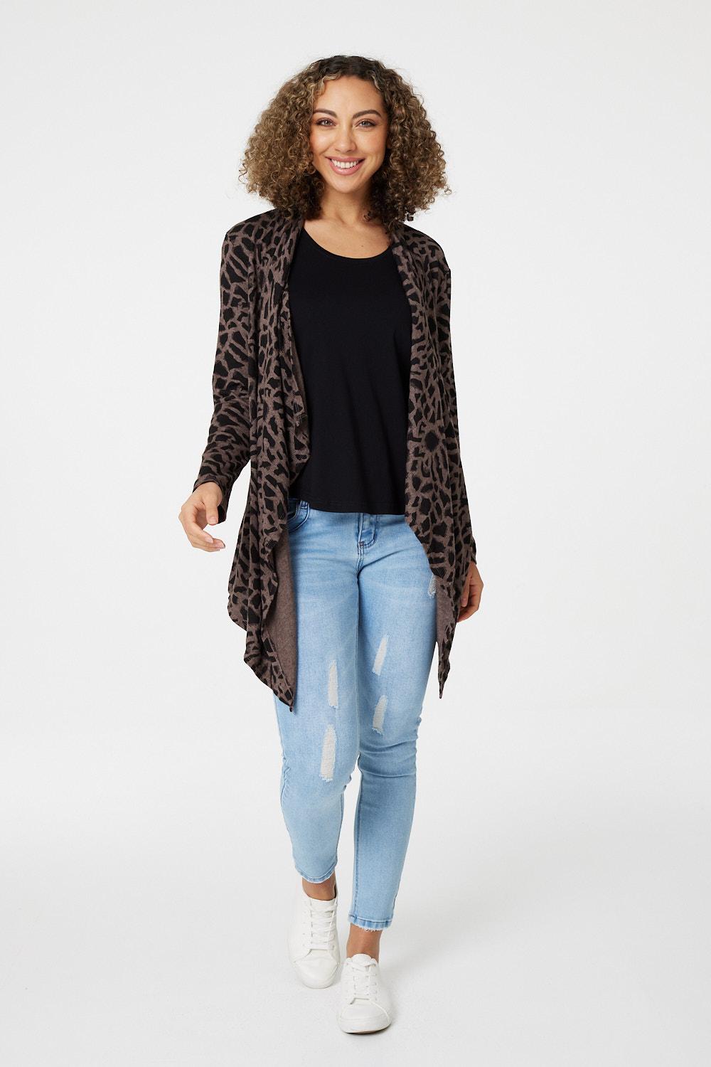 Brown | Leopard Print Open Front Cardigan