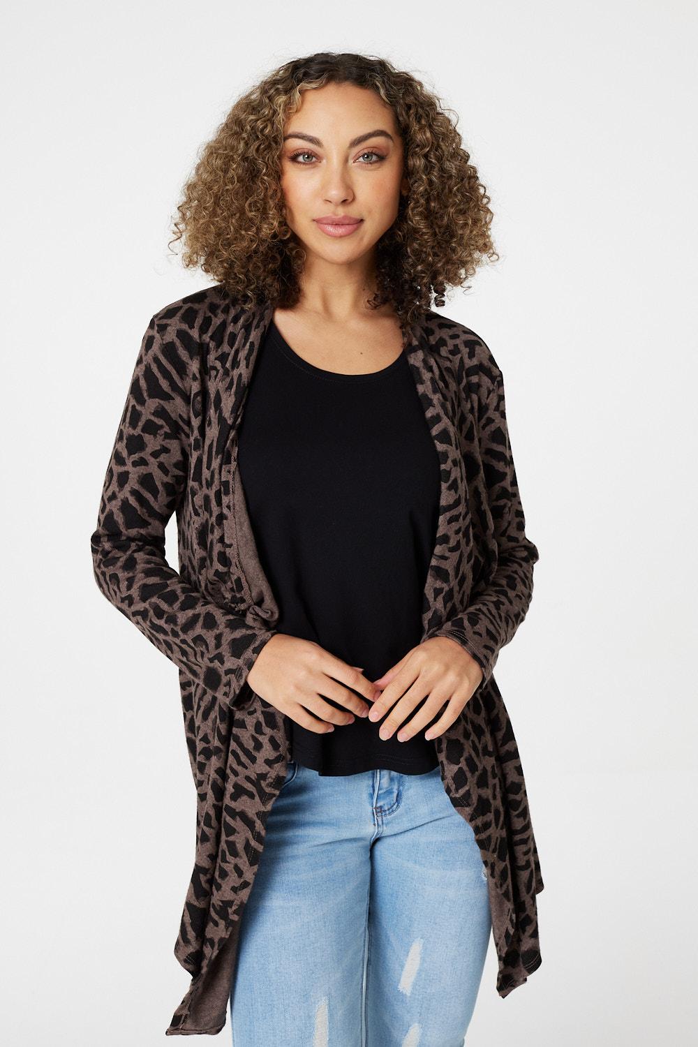 Brown | Leopard Print Open Front Cardigan