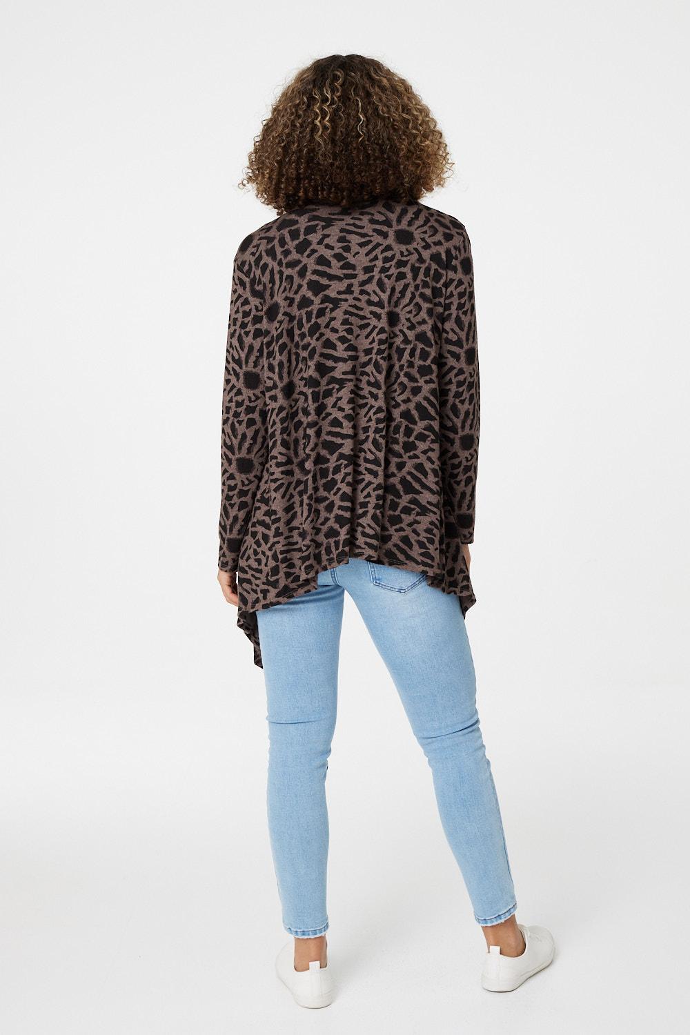 Brown | Leopard Print Open Front Cardigan