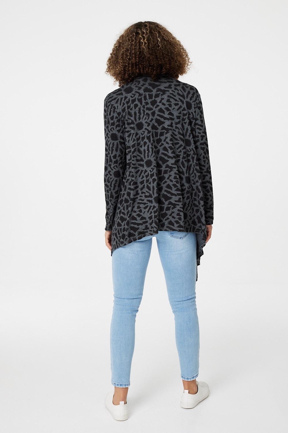 Grey | Leopard Print Open Front Cardigan