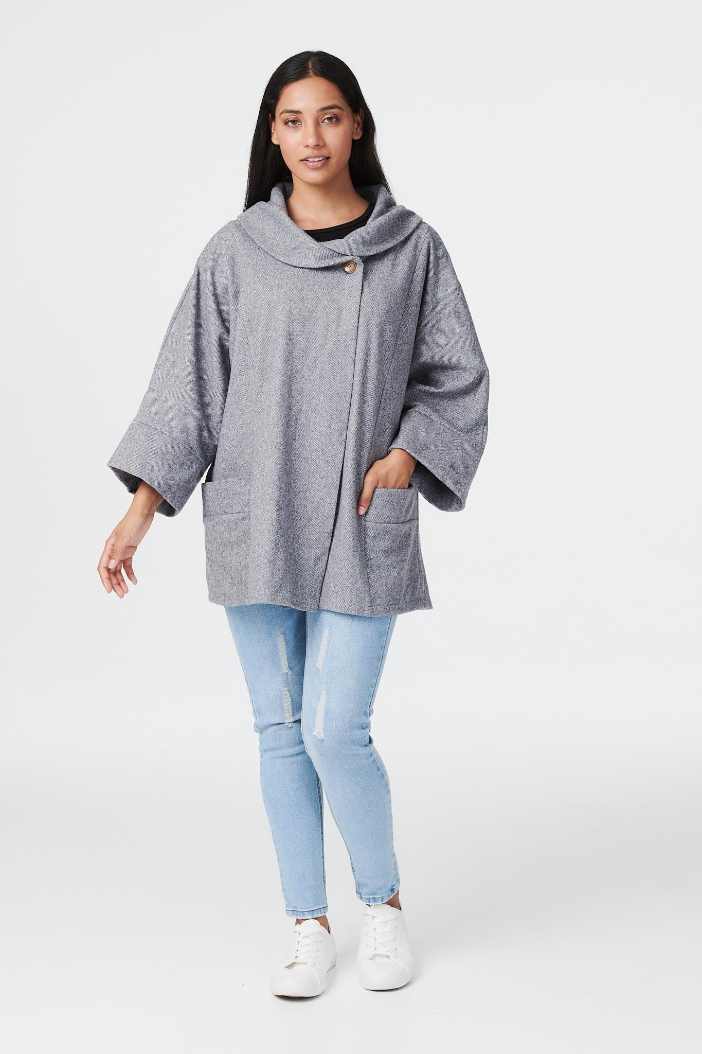 Grey | Oversized Raglan Sleeve Coat