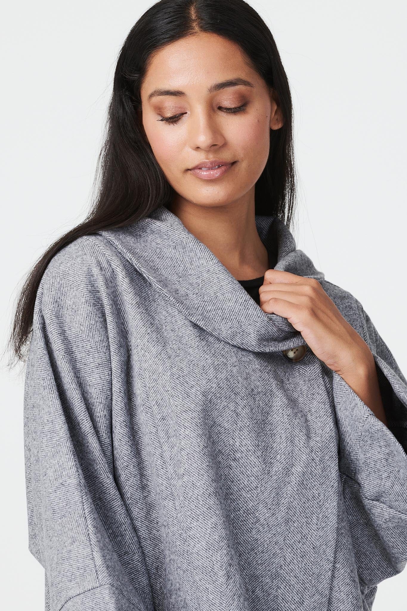 Grey | Oversized Raglan Sleeve Coat