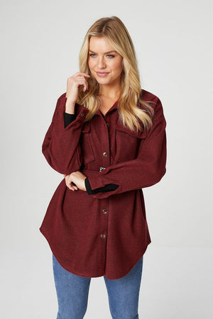Red | Button Front Overshirt with Belt