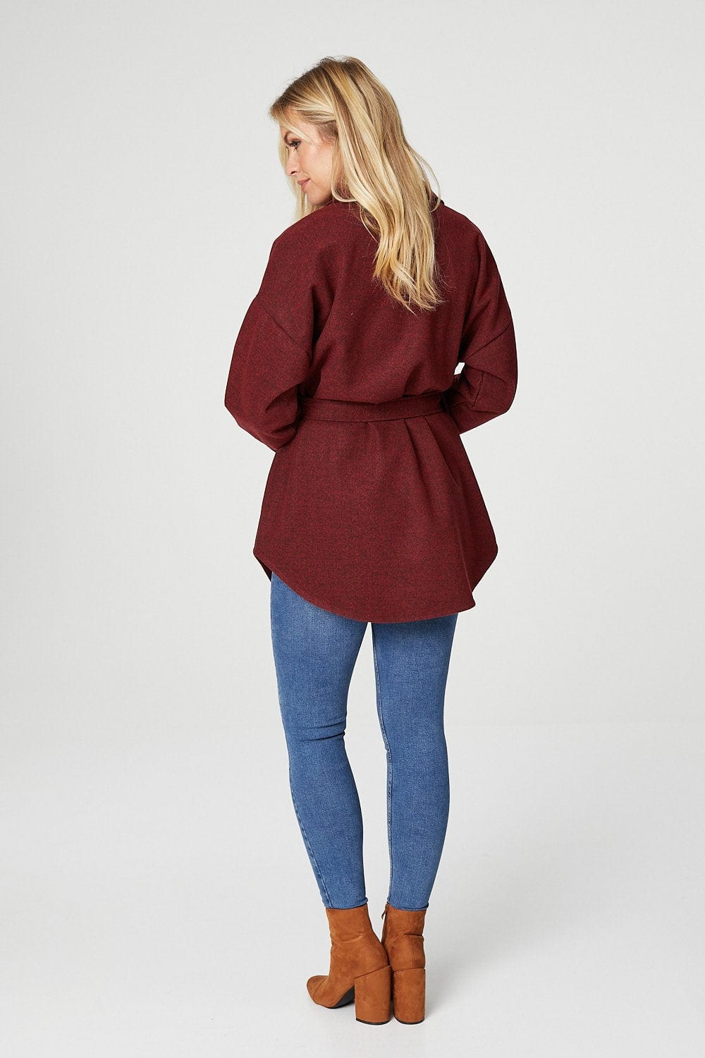 Red | Button Front Overshirt with Belt