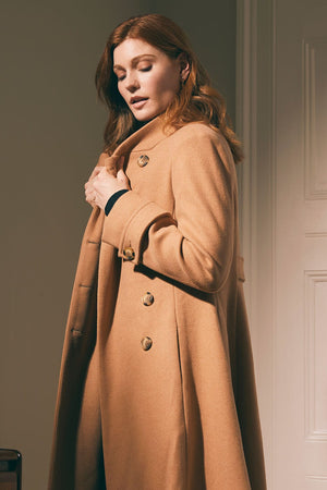 Brown | Button Front Funnel Neck Coat