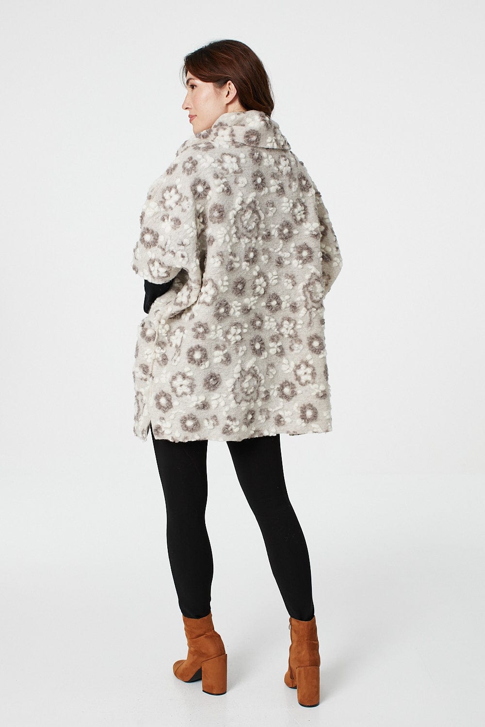 Beige | Floral Textured Cape Coat