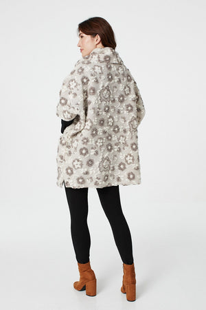 Beige | Floral Textured Cape Coat