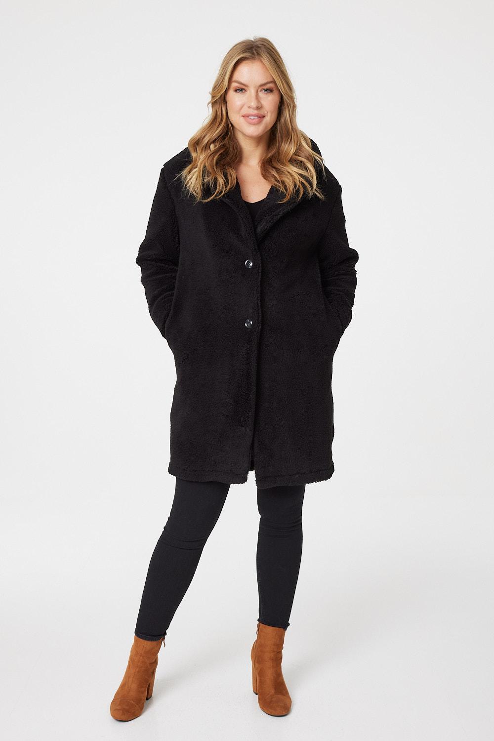 Black | Teddy Faux Fur Longline Coat