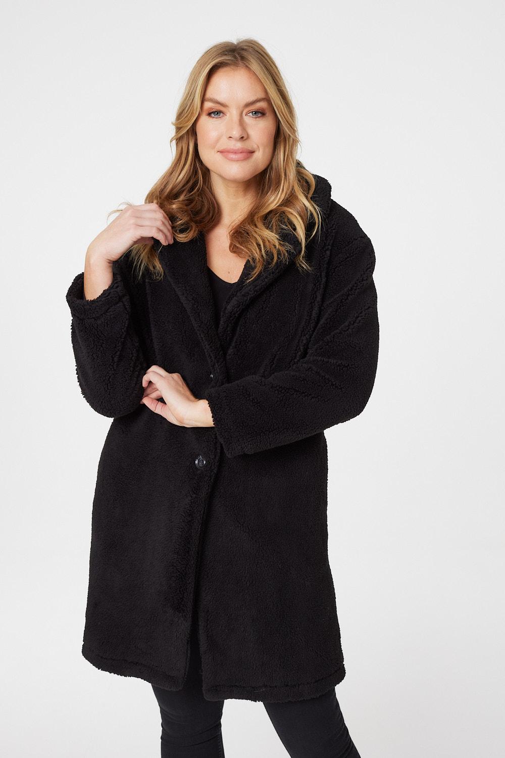Black | Teddy Faux Fur Longline Coat