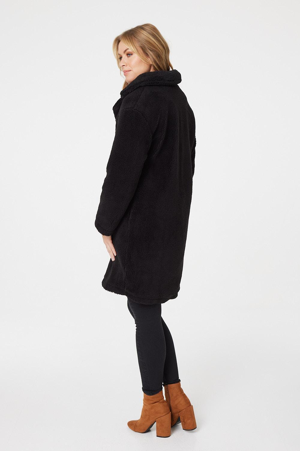 Black | Teddy Faux Fur Longline Coat