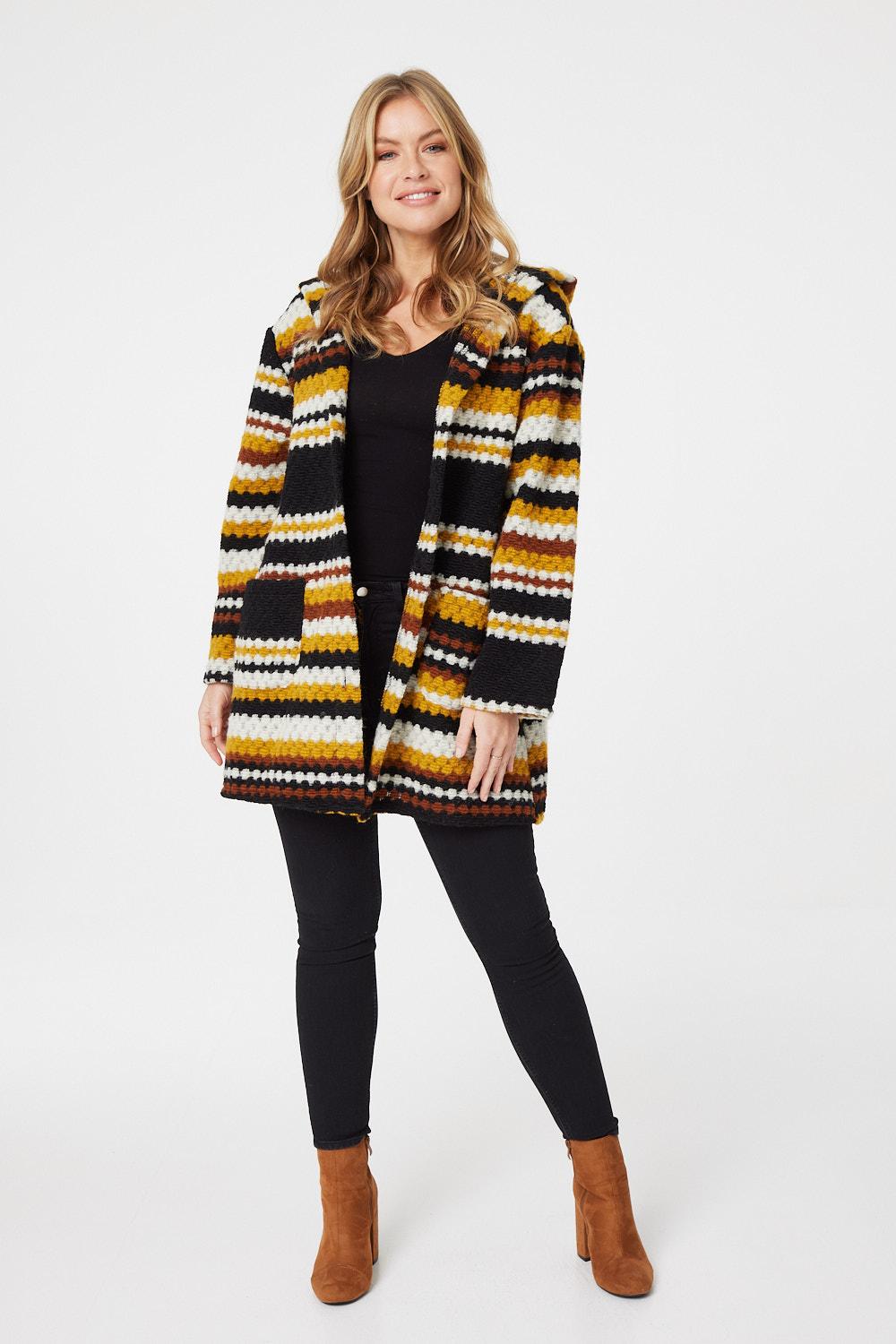 Yellow | Striped Button Front Coat