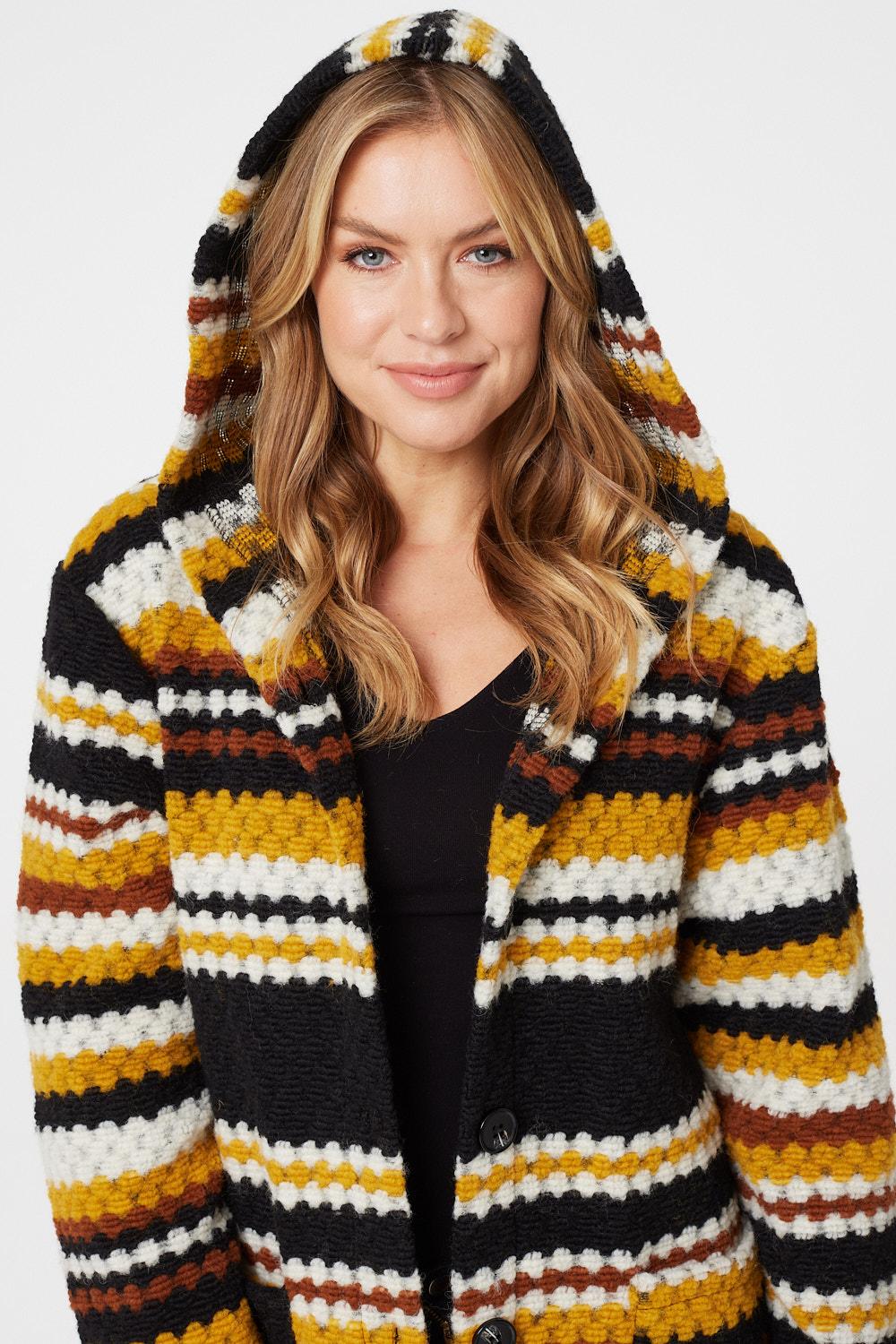 Yellow | Striped Button Front Coat