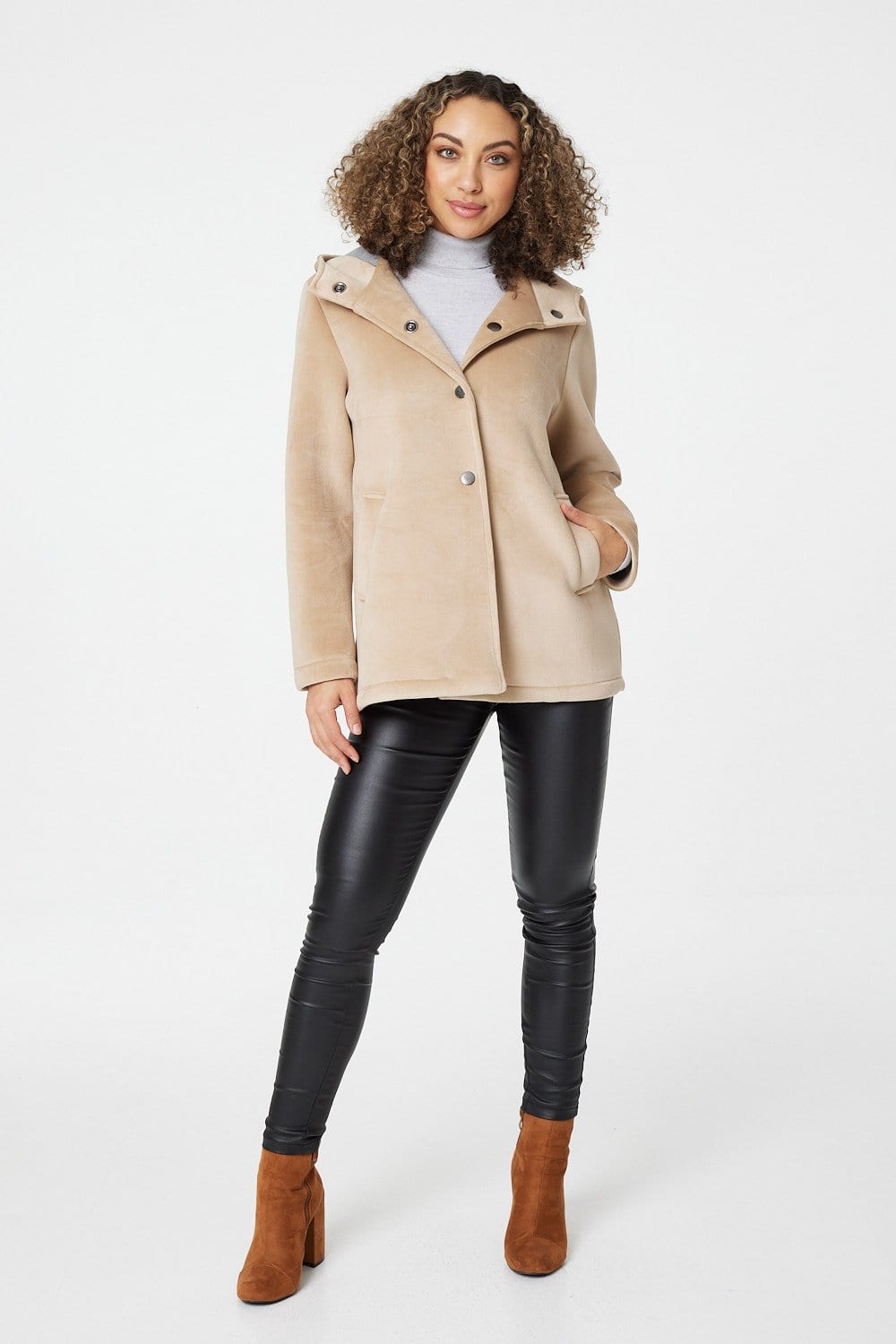 Cream | Suedette Hooded Coat