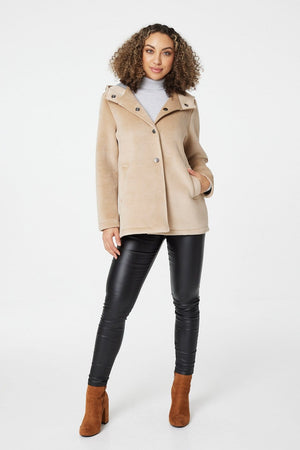 Cream | Suedette Hooded Coat