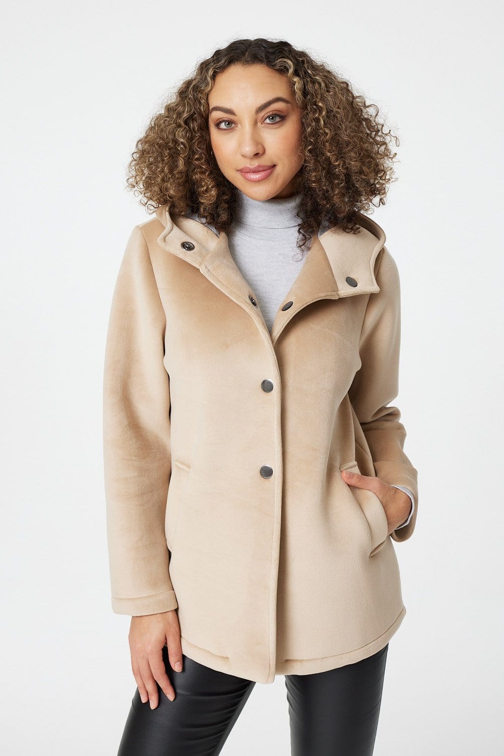 Cream | Suedette Hooded Coat