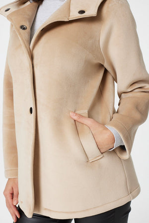 Cream | Suedette Hooded Coat