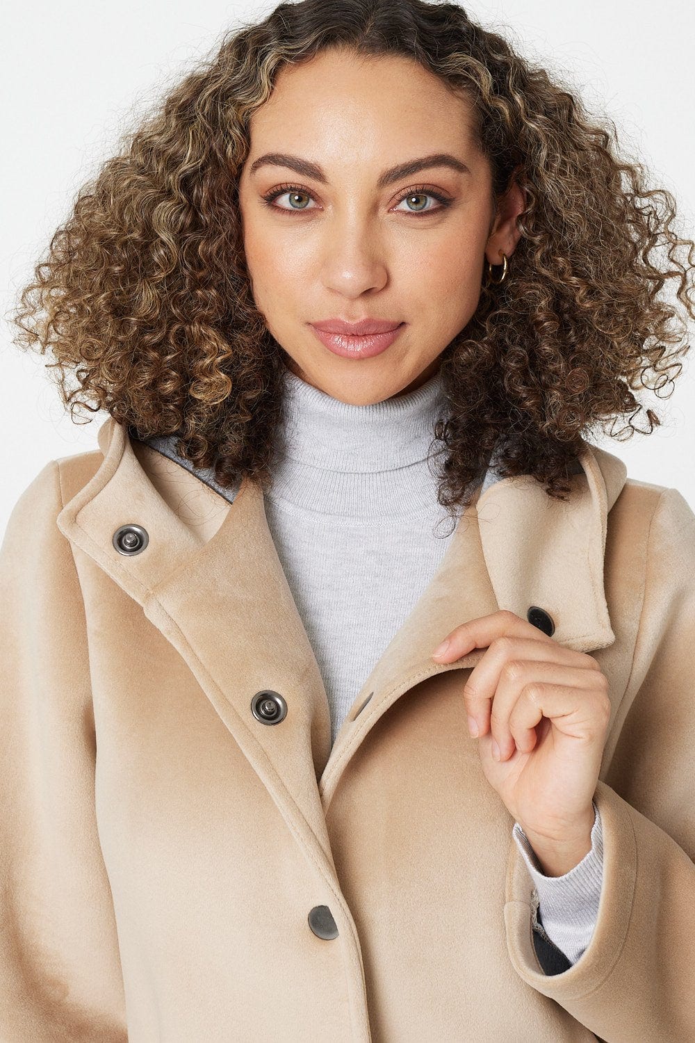 Cream | Suedette Hooded Coat