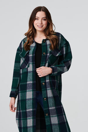 Green | Checked Longline Shacket Coat
