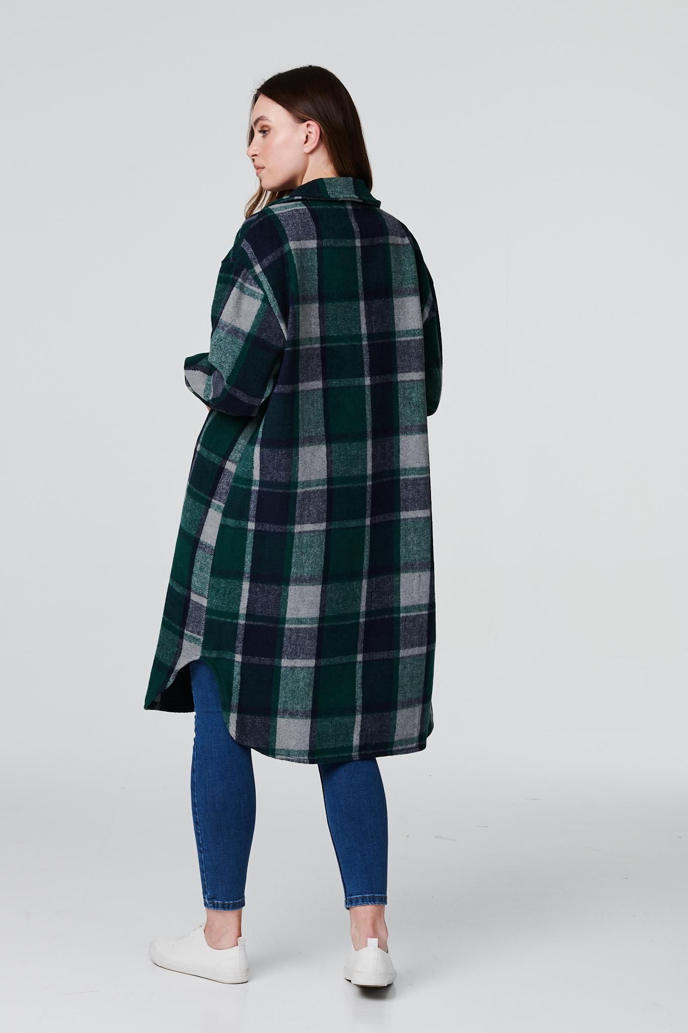 Green | Checked Longline Shacket Coat