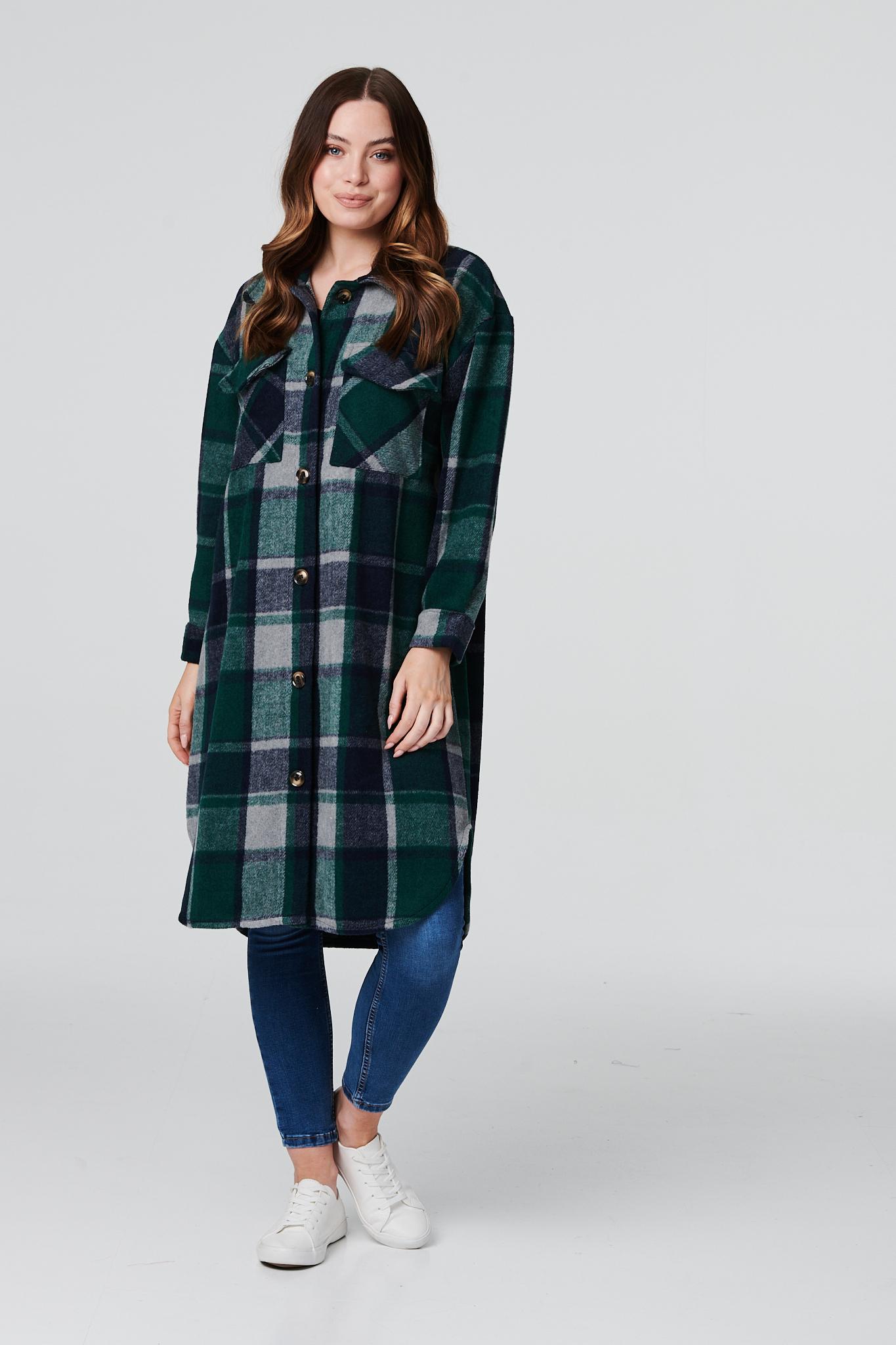 Green | Checked Longline Shacket Coat