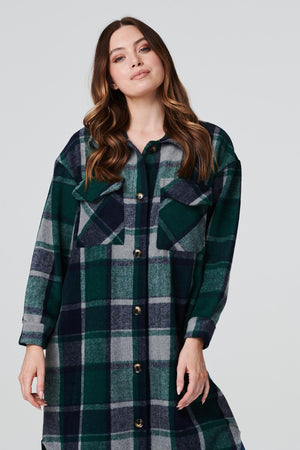 Green | Checked Longline Shacket Coat
