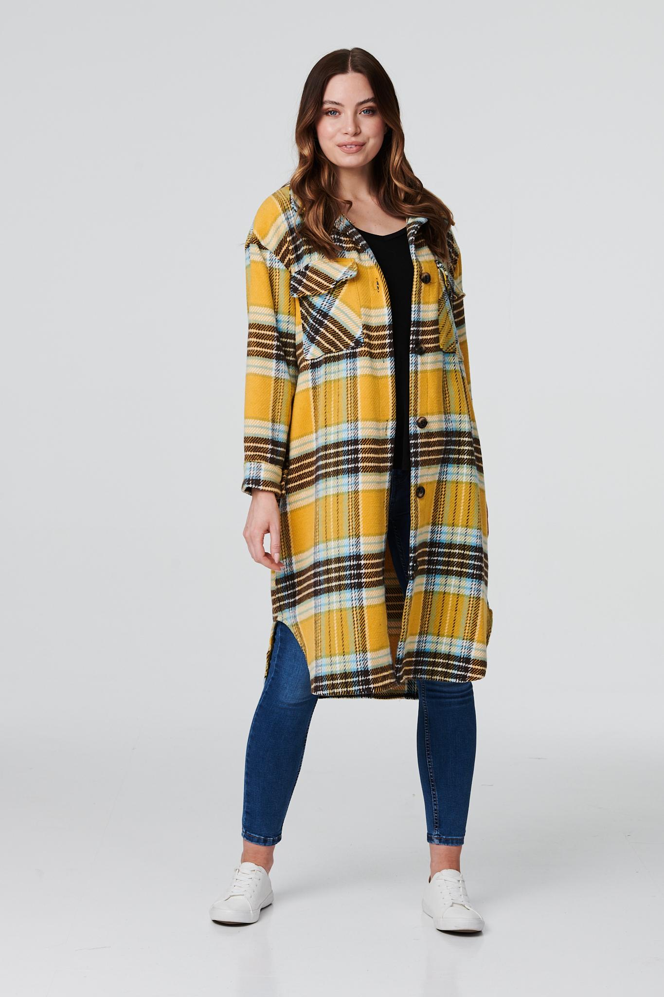 Mustard | Checked Longline Overshirt Coat
