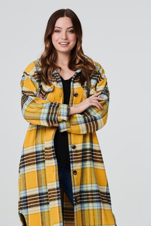 Mustard | Checked Longline Overshirt Coat