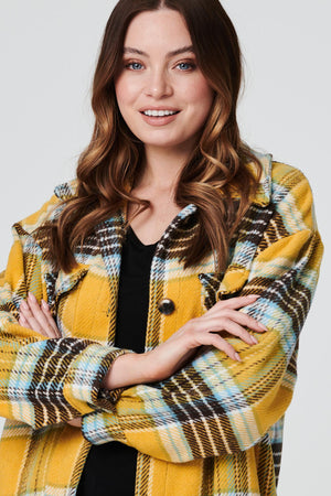 Mustard | Checked Longline Overshirt Coat